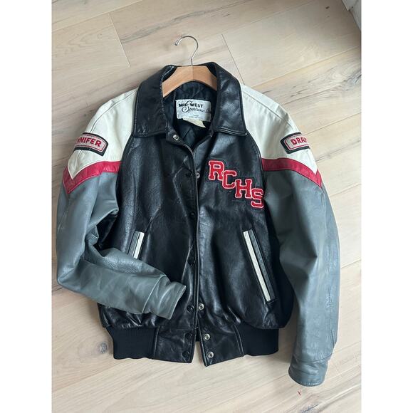 Vintage Letterman Jacket Size M/L Womens 80s/90s Era Black Grey Red Logo - Picture 1 of 13